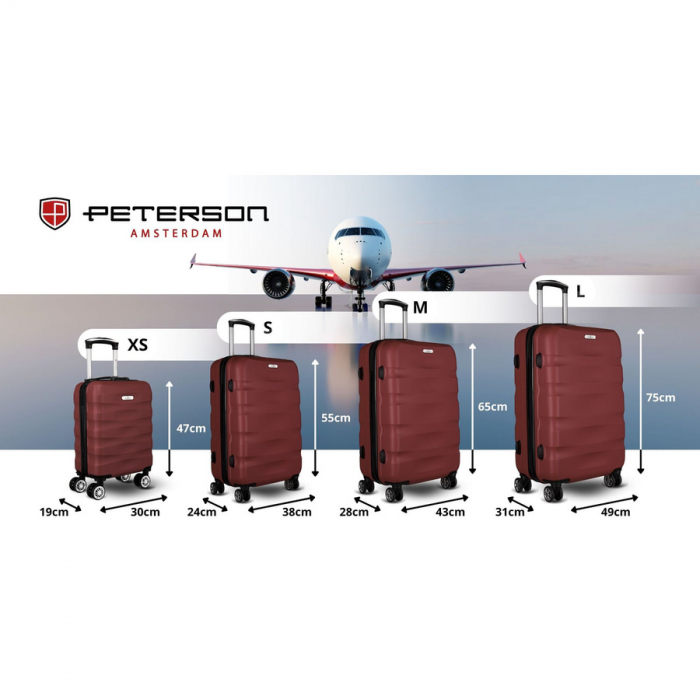 Valiză mică de cabină cu roți detașabile, culoare vișinie - Peterson PTR-PTN 5806-W-XS-4473 P [6]