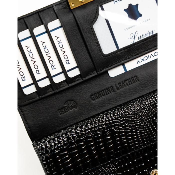 Portofel negru de damă din piele lăcuită cu sistem RFID - Rovicky RH-22-1-RS BLACK [7]