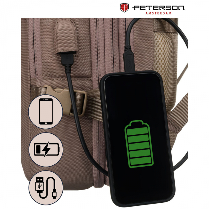 Rucsac de călătorie bej cu port USB - Peterson PTR-PTN 24421-5081 BEIGE [31]