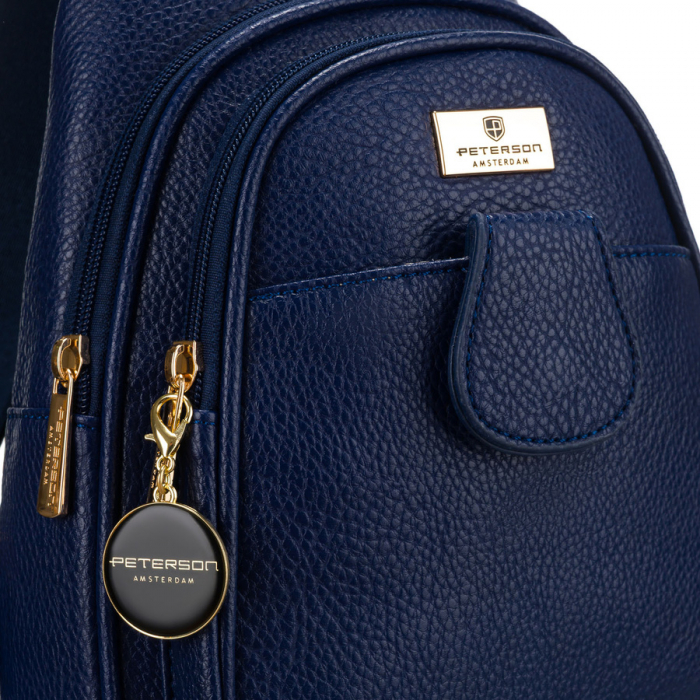Geantă mică de umăr sau crossbody pentru femei, urbană, bleumarin cu accesorii aurii, piele ecologică, Peterson PTR-PTN SSY-1-F19 NAVY [3]