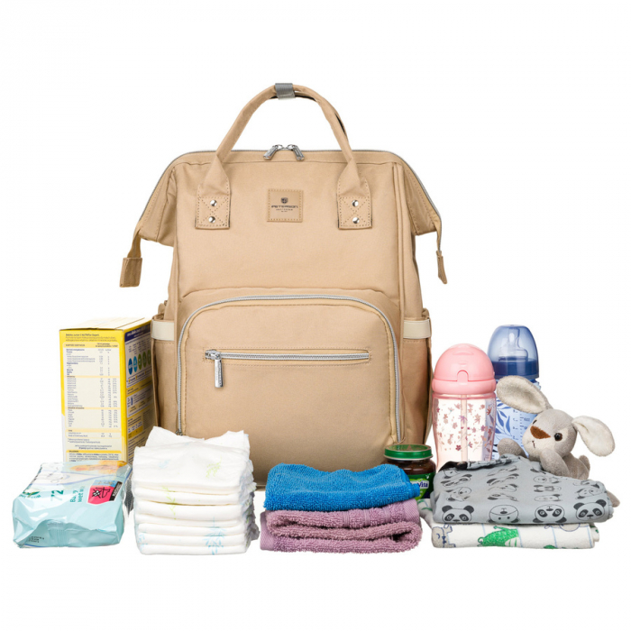 Rucsac multifunctional pentru mamici cu buzunare cu fermoar de culoare bej - Peterson PTR-PTN MB1-5978 BEIGE [3]