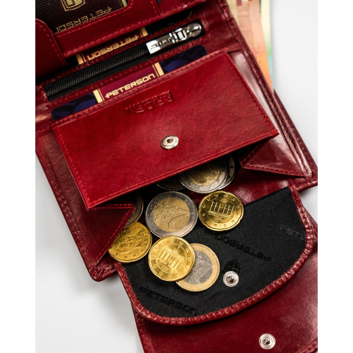 Portofel de damă din piele naturală, de culoare roșie, cu închidere cu capsă - Peterson PTR-PTN 70614-9-TVT RED [11]