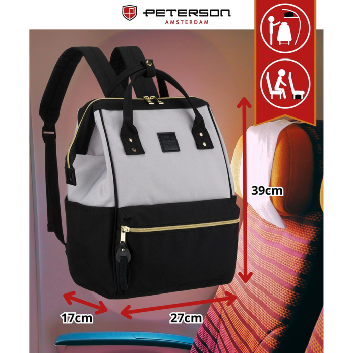 Rucsac de damă din poliester gri și negru, perfect pentru bagaj de mână - Peterson PTR-PTN ALFA BL-BL [3]
