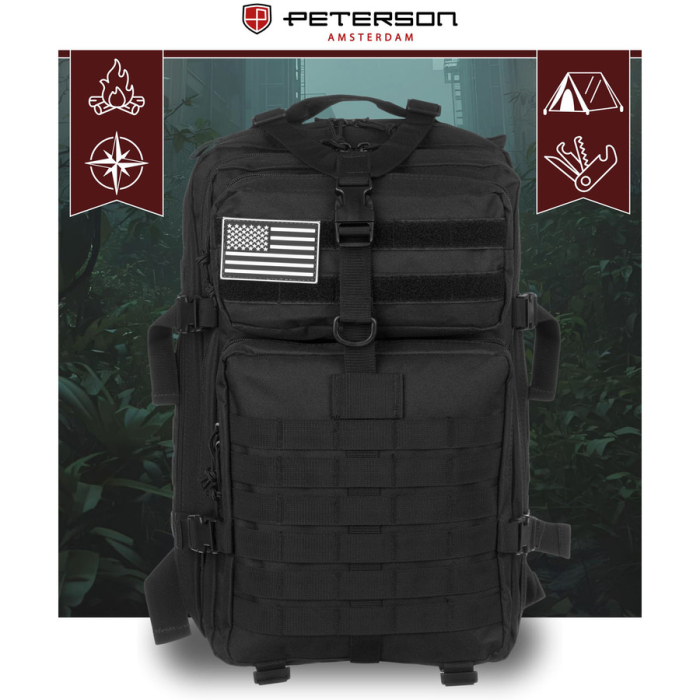 Rucsac militar tactic mare, fabricat din nailon negru - Peterson PTR-PTN BL096-8090 BLACK [3]