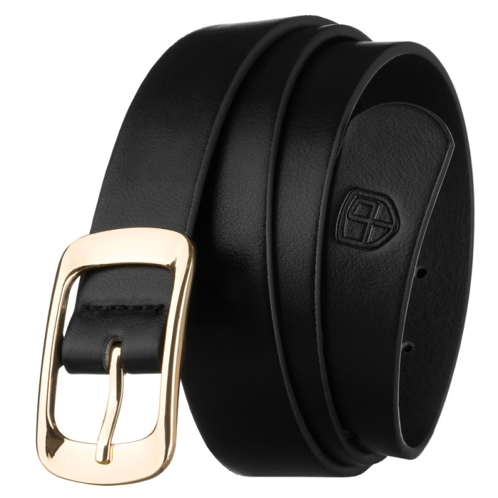 Curea de damă neagră, îngustă, din piele ecologică, cu cataramă aurie - Peterson PTR-PTN STU-17G2 [1]