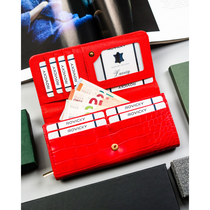 Portofel mare de damă roșu din piele ecologică, model în relief - 4U CAVALDI PTR-CHWJ-05-4788 [5]