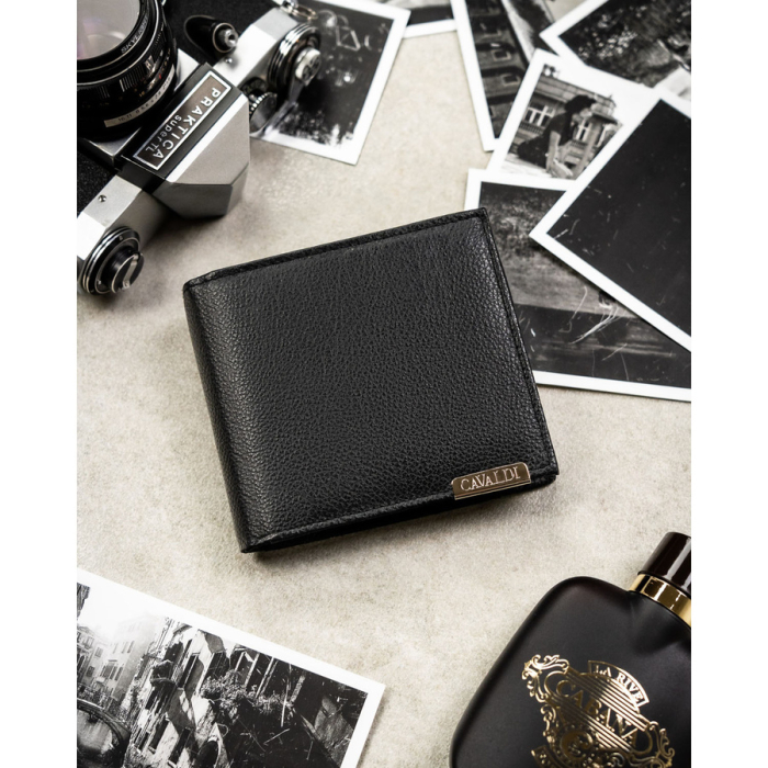 Portofel mare bărbătesc din piele naturală, de culoare neagră, cu sistem RFID - 4U Cavaldi PTR-N992-P-PDM-BL BLACK [2]