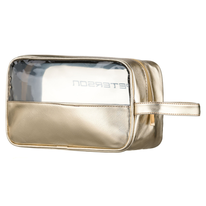 Geantă cosmetică aurie din material sintetic, cu mâner confortabil și panou transparent - Peterson PTR-PTN KOS-DA-21 L.GOLD [3]