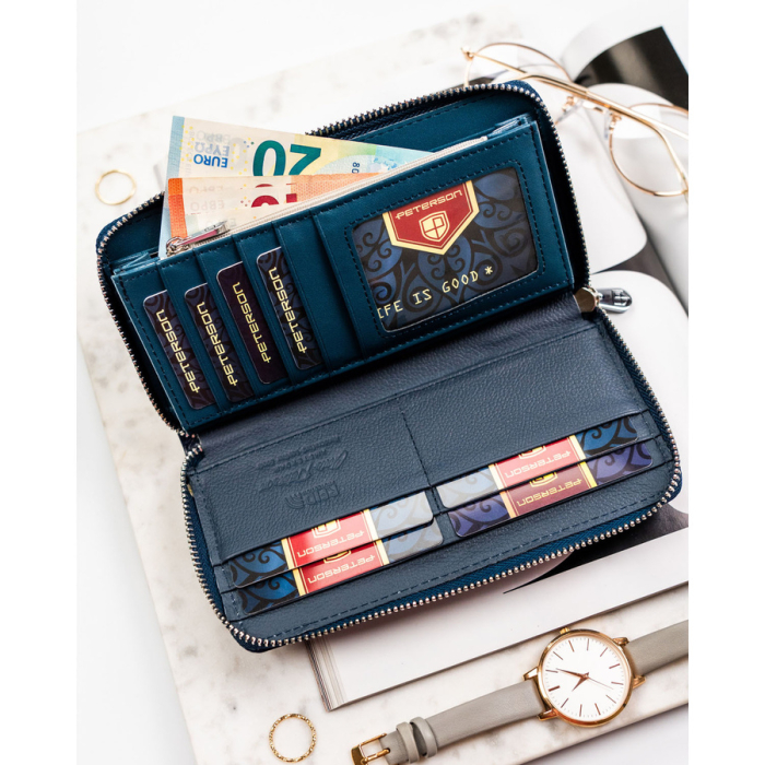 Portofel-penar pentru femei din piele naturală și ecologică, de culoare bleumarin, cu închidere cu fermoar - Peterson PTR-PTN PX25-F773 NAVY [6]