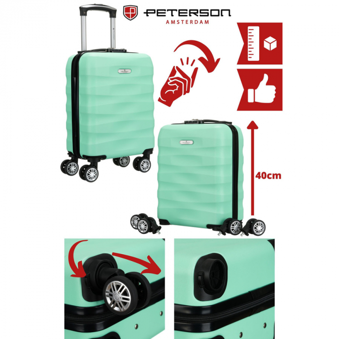 Valiză mică de cabină de culoarea mentă cu mâner telescopic extensibil - Peterson PTR-PTN 5806-W-XS-4374 L [2]