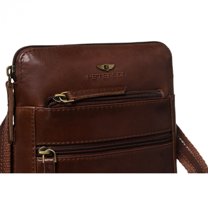 Geantă elegantă de mână bărbătească din piele maro cu închidere cu fermoar - Peterson PTR-PTN 1903-TUM-0642 BR [4]