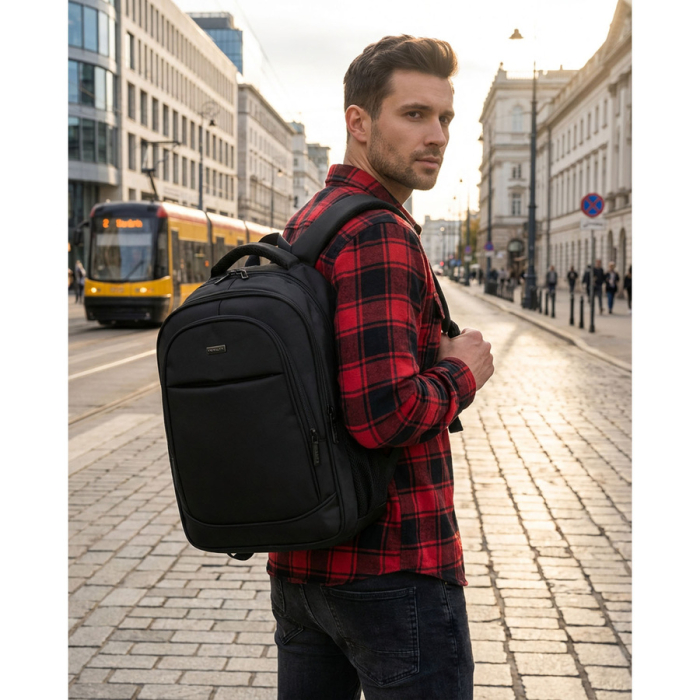 Rucsac de călătorie spațios pentru avion, fabricat din poliester, de culoare neagră - Rovicky PTR-R-MP3-02-7502-BLACK [2]