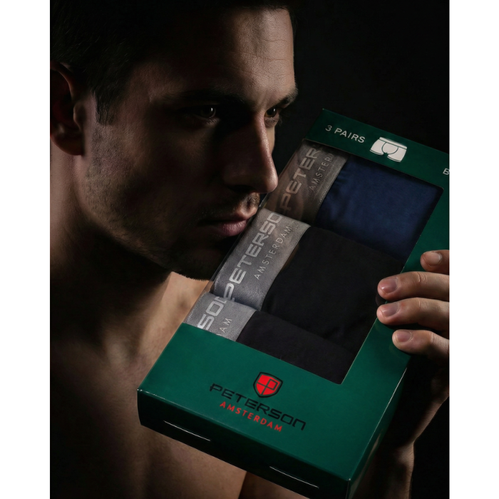 Boxer bărbătesc XL din bumbac, set de 3 perechi, negru - bleumarin - Peterson PTR-PTN MY-3-B01XL-BL-NV [12]