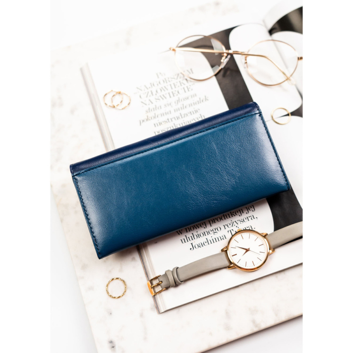 Portofel mare, orizontal, pentru femei, din piele naturală și ecologică, bleumarin - Peterson PTR-PTN PX24-F773 NAVY [5]