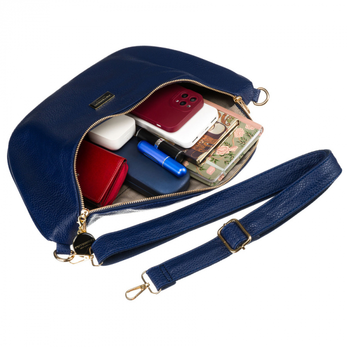 Borsetă mare de damă bleumarin, geantă crossbody din piele ecologică, Peterson PTR-PTN SSY-3-F19 NAVY [8]
