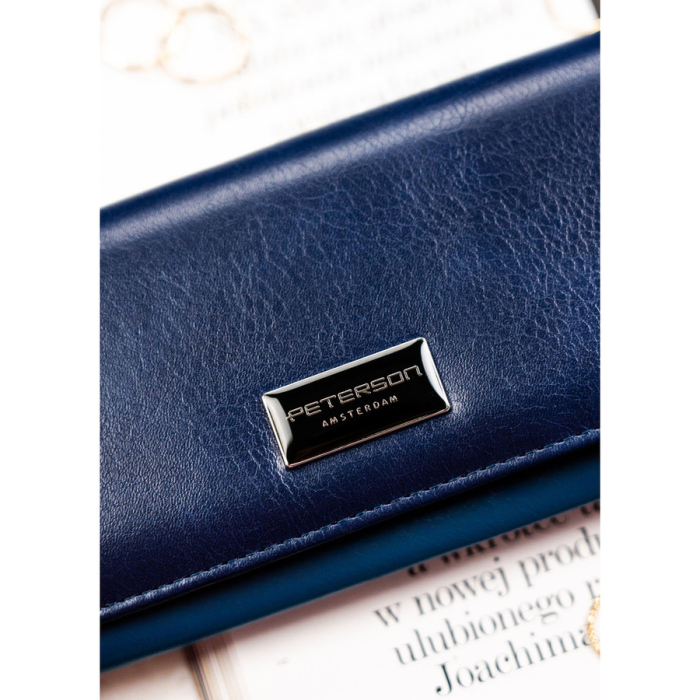 Portofel de damă bleumarin din piele naturală și ecologică cu închidere cu capsă - Peterson PTR-PTN PX20-F773 NAVY [4]