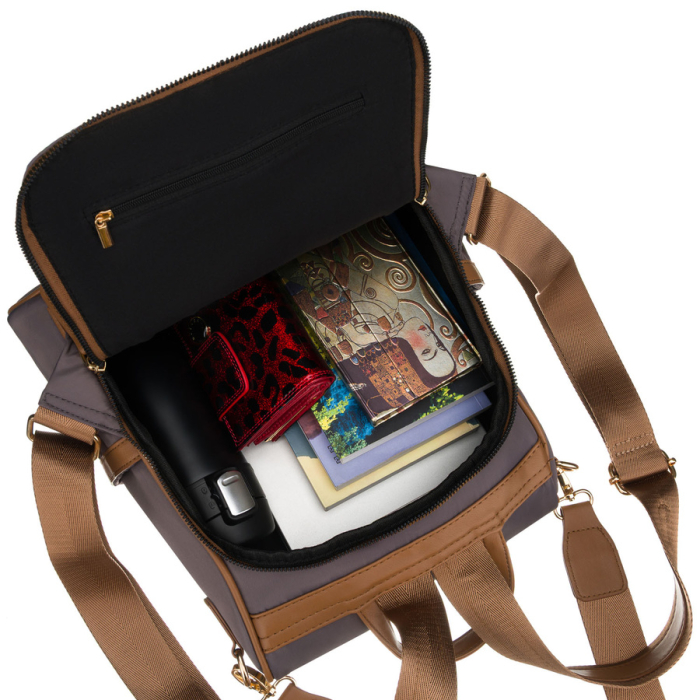 Rucsac gri de damă din nailon și piele ecologică cu curea detașabilă, compartiment unic - Peterson PTR-PTN JN-12-0238 GRAY [11]
