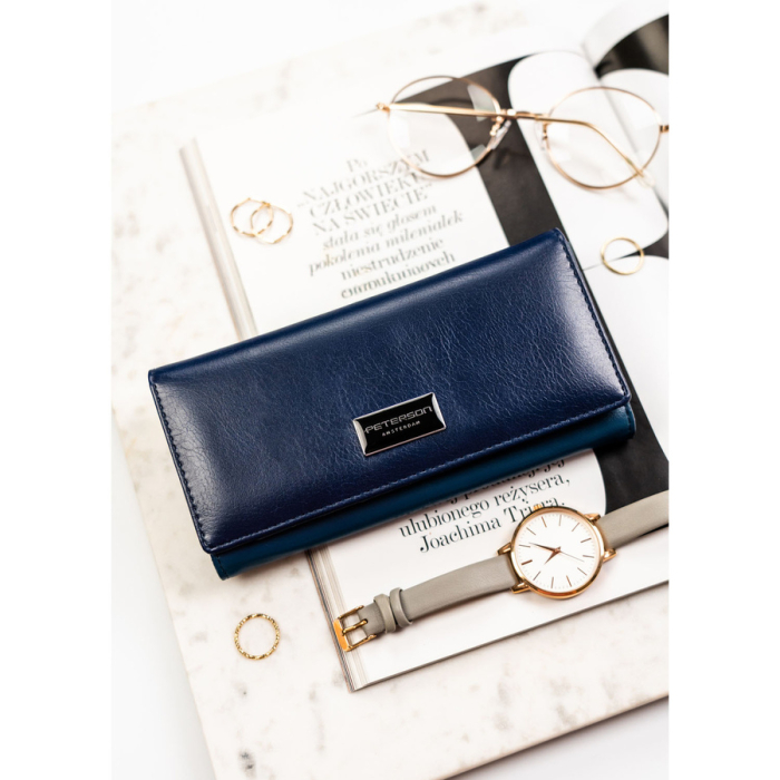 Portofel mare, orizontal, pentru femei, din piele naturală și ecologică, bleumarin - Peterson PTR-PTN PX24-F773 NAVY [3]