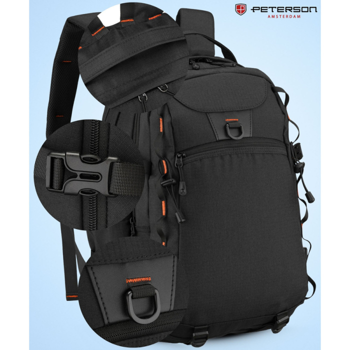 Rucsac mare, cu două compartimente, din poliester negru, pentru turiști - Peterson [5]