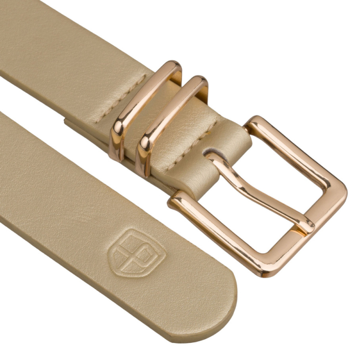 Curea de damă bej, îngustă, din piele ecologică, cu cataramă aurie - Peterson PTR-PTN STU-20G1 [3]