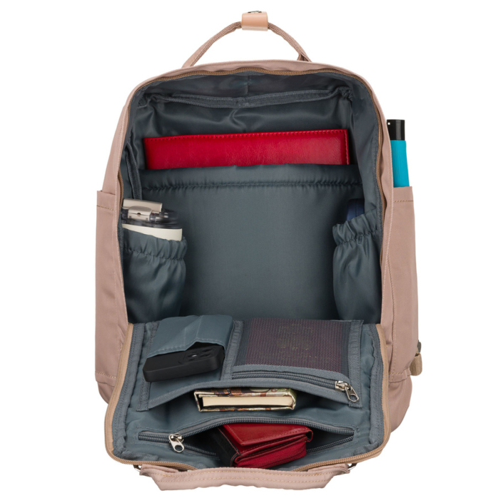 Rucsac bej, mare, pentru femei, confecționat din poliester și piele ecologică - Peterson PTR-PTN GAMMA BEIGE [5]