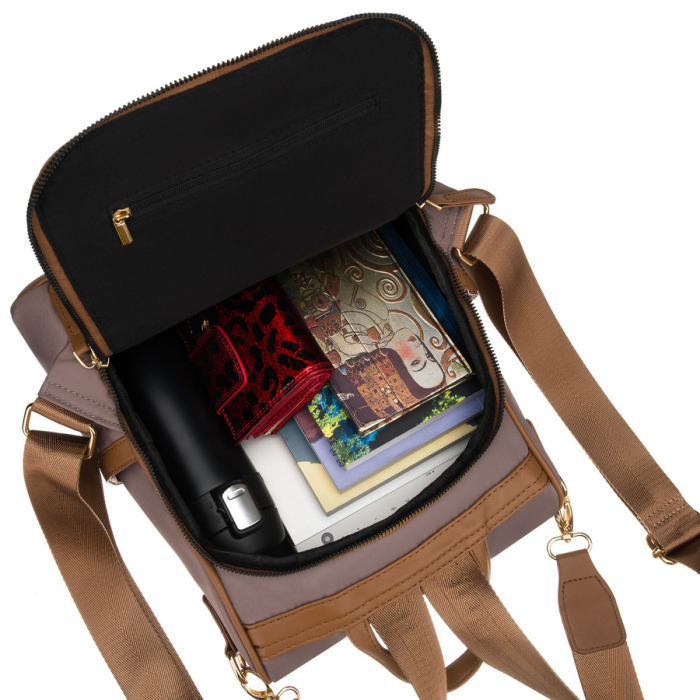Rucsac urban pentru femei, confecționat din nailon și piele ecologică, de culoare bej PTR-PTN JN-12-0214 BEIGE [20]