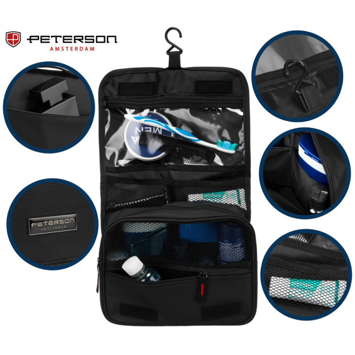 Geantă neagră pentru cosmetice de călătorie cu maner - Peterson PTR-PTN KOS-H-02-6820 BL [5]
