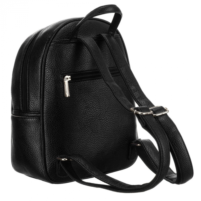 Rucsac elegant de damă, negru, mic, decorat cu matlasare și nituri argintii, piele ecologică Peterson PTN SPY-1-PIL BLACK [4]