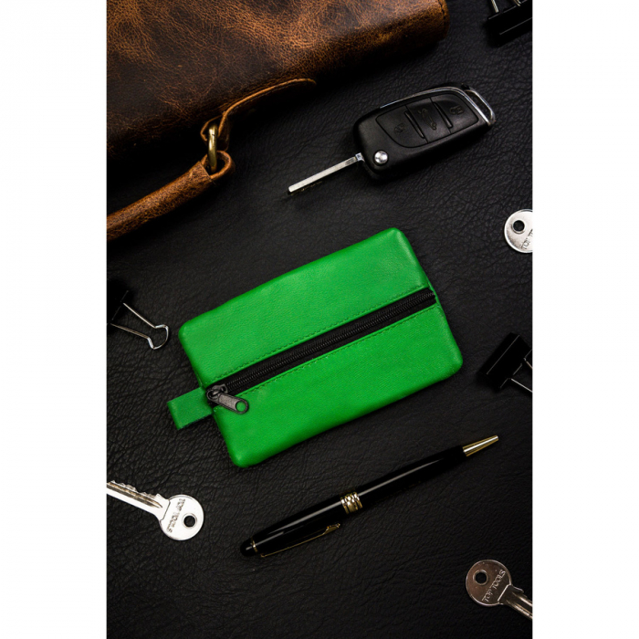 Husa din piele naturală de culoare verde închis, cu fermoar în față PTR-KC-02-PDM D.GREEN [2]