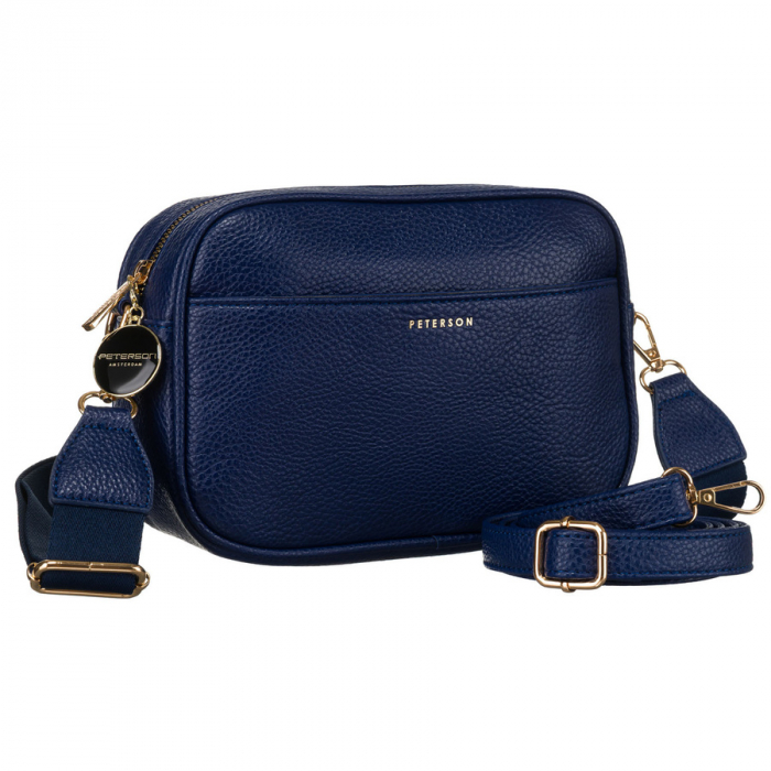Geantă de damă bleumarin urbană și la modă, cu două curele și breloc, confecționată din piele ecologică de la Peterson PTR-PTN STY-2-F19 NAVY [1]