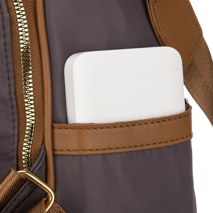 Rucsac gri de damă din nailon și piele ecologică cu curea detașabilă, compartiment unic - Peterson PTR-PTN JN-12-0238 GRAY [15]
