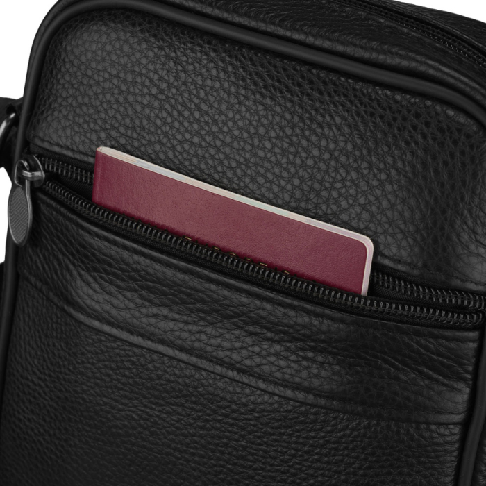 Geantă bărbătească din piele naturală de culoare neagră, cu închidere cu fermoar - Rovicky PTR-R-ST7-04-7601-BLACK [6]