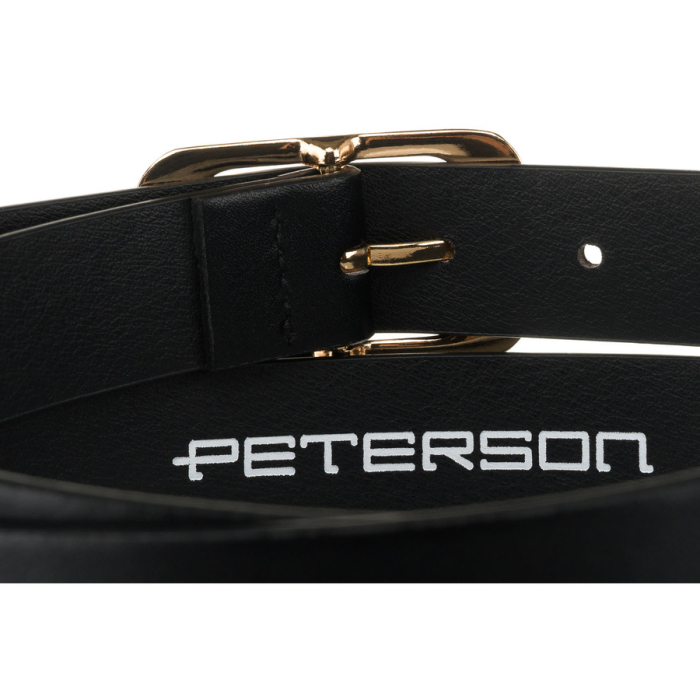 Curea de damă neagră, îngustă, din piele ecologică, cu cataramă aurie - Peterson PTR-PTN STU-17G2 [5]