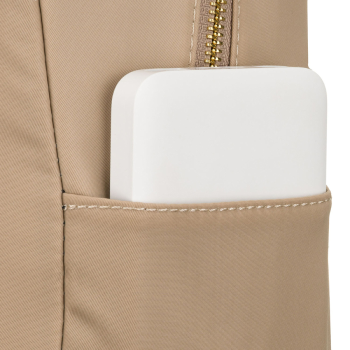 Rucsac bej pentru femei din nailon și piele ecologică cu fermoar - Peterson PTR-PTN JN-17-0405 BEIGE [13]