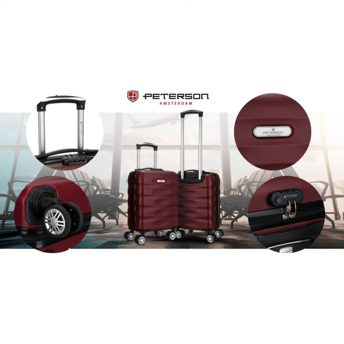Valiză mică de cabină cu roți detașabile, culoare vișinie - Peterson PTR-PTN 5806-W-XS-4473 P [3]