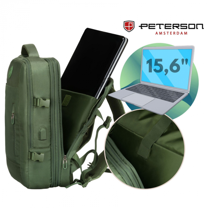 Rucsac de călătorie verde cu spațiu pentru laptop și port USB - Peterson PTR-PTN 24421-5111 GREEN [14]