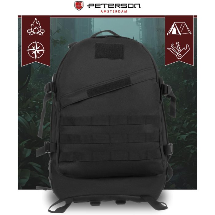 Rucsac militar negru cu bretele reglabile, trei compartimente - Peterson PTR-PTN BL003-8069 BLACK [7]