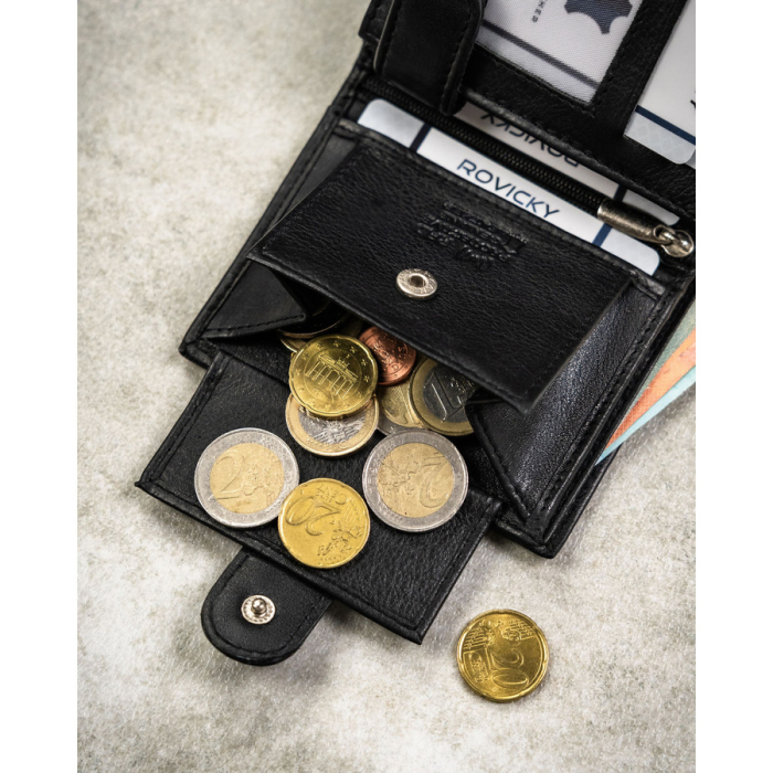 Portofel vertical bărbătesc din piele naturală neagră cu închidere cu capsă - Rovicky PTR-0720L-RVD-0246 BLACK [7]