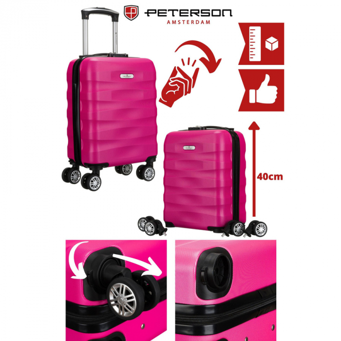 Valiză de cabină mică, roz, cu mâner telescopic extensibil - Peterson PTR-PTN 5806-W-XS-4329 R [2]