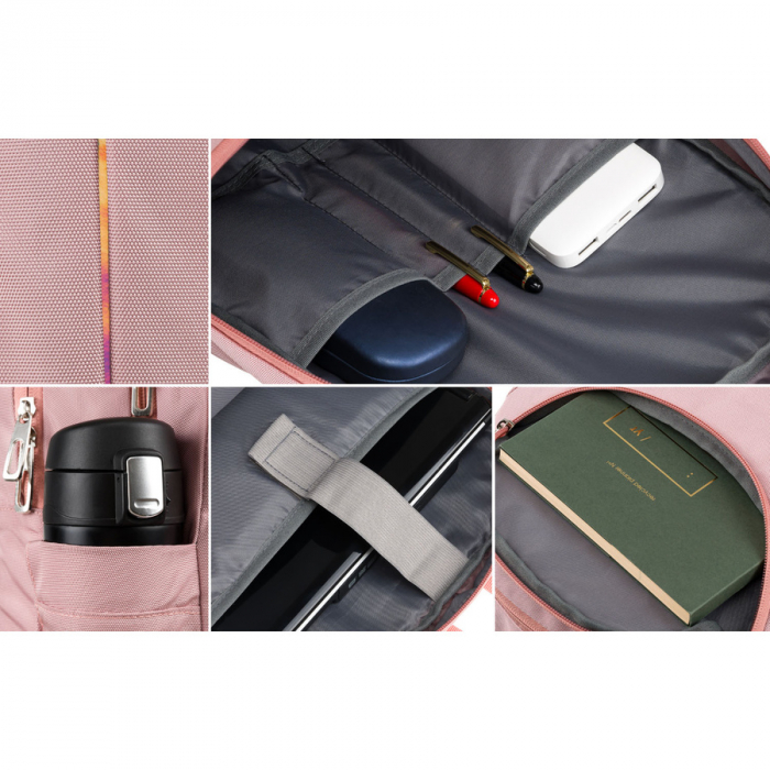 Rucsac roz, urban și spațios din nailon, cu compartiment pentru laptop - Peterson PTR-PTN 24400-6911 PINK [14]