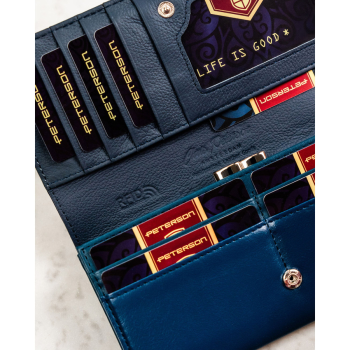 Portofel mare, orizontal, pentru femei, din piele naturală și ecologică, bleumarin - Peterson PTR-PTN PX24-F773 NAVY [7]