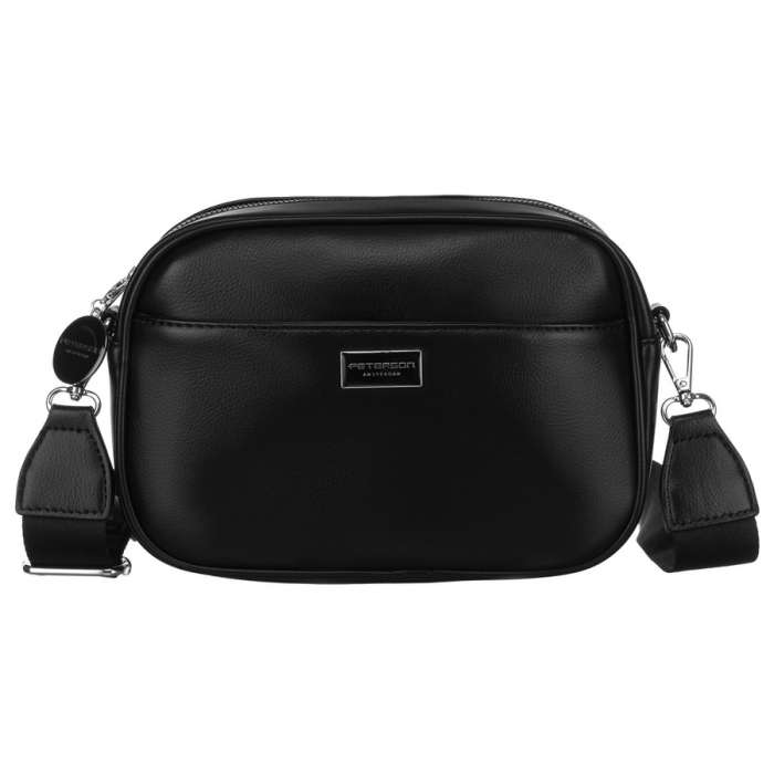 Geantă crossbody neagră, clasică, pentru femei, din piele ecologică, cu două curea inclusă, Peterson PTR-PTN STY-2-PIL BLACK [2]