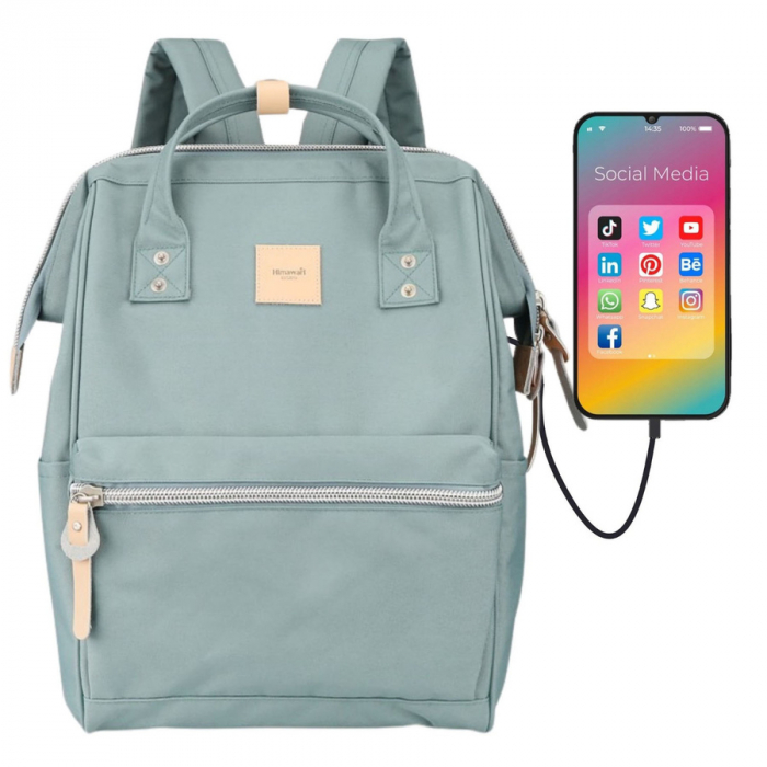 Rucsac spațios pentru laptop, verde mentă, cu port USB - Himawari PTR-1881-08(1) [9]