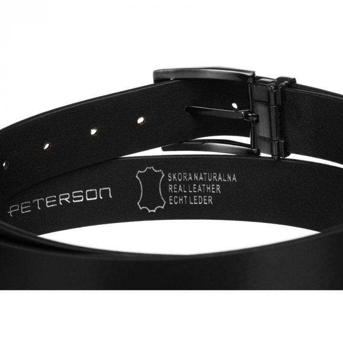 Curea bărbătească lată din piele neagră cu cataramă clasică - Peterson PTR-PTN LTP-TEX-85 BL [3]