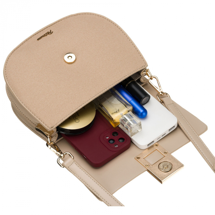 Geantă de damă bej în formă de potcoavă, cu închidere cu clip magnetic - Peterson PTR-PTN PIWONIA BEIGE [8]