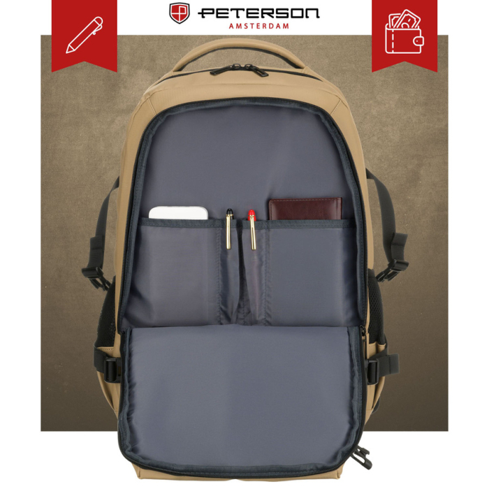 Rucsac de călătorie mare, kaki, cu spațiu pentru laptop, două compartimente - Peterson PTR-PTN HY242-7055 KHAKI [13]