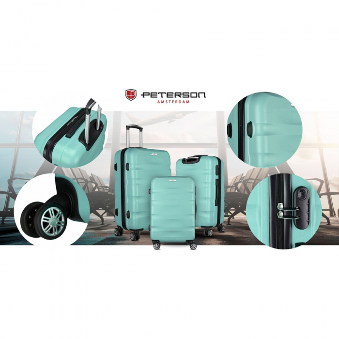 Valiză mică de cabină de culoarea mentă cu mâner telescopic extensibil - Peterson PTR-PTN 5806-W-XS-4374 L [6]