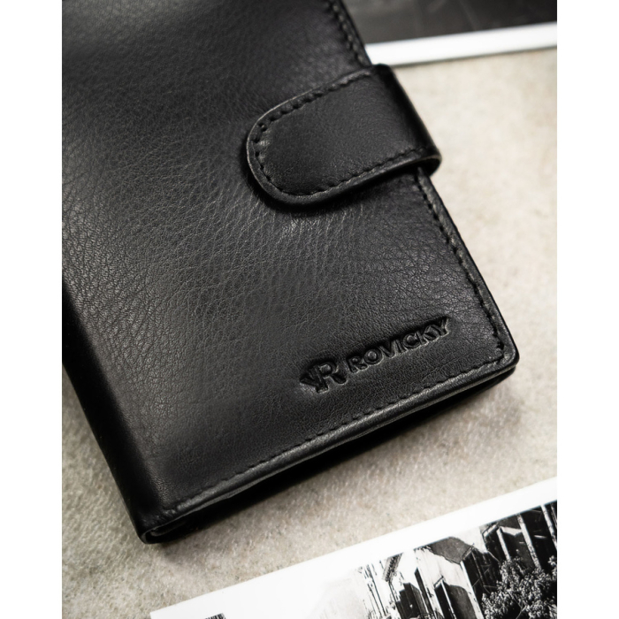 Portofel negru bărbătesc din piele naturală, cu spațiu pentru certificatul de înmatriculare al vehiculului și echipat cu sistem RFID - Rovicky PTR-0800L-RVD-0260 BLACK [4]