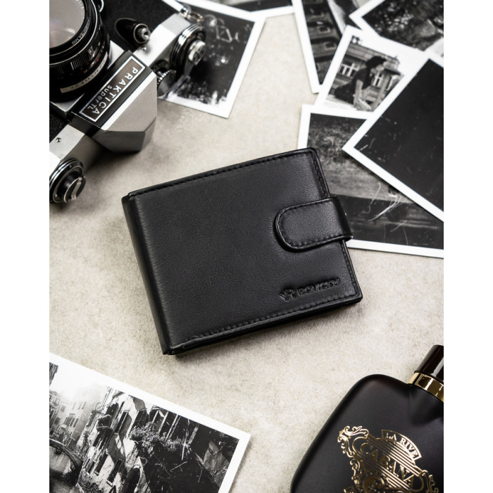 Portofel bărbătesc mare, negru, din piele naturală, cu sistem RFID și închidere cu capsă - Rovicky PTR-0670L-RVD-0222 BLACK [3]