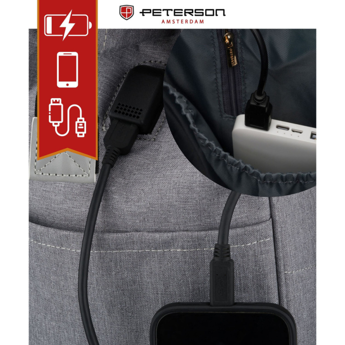 Rucsac gri pentru femei din poliester cu fermoar sigur - Peterson PTR-PTN ALFA GRAY [13]
